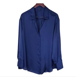 Torrid Satin Blue Button Up Blouse Size 2